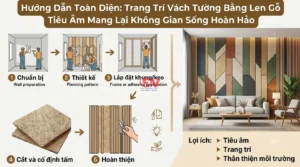Infographic 5 bước thi công trang trí vách tường bằng len gỗ tiêu âm
