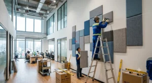 Thi công tấm tiêu âm polyester tại văn phòng giúp giảm tiếng vang