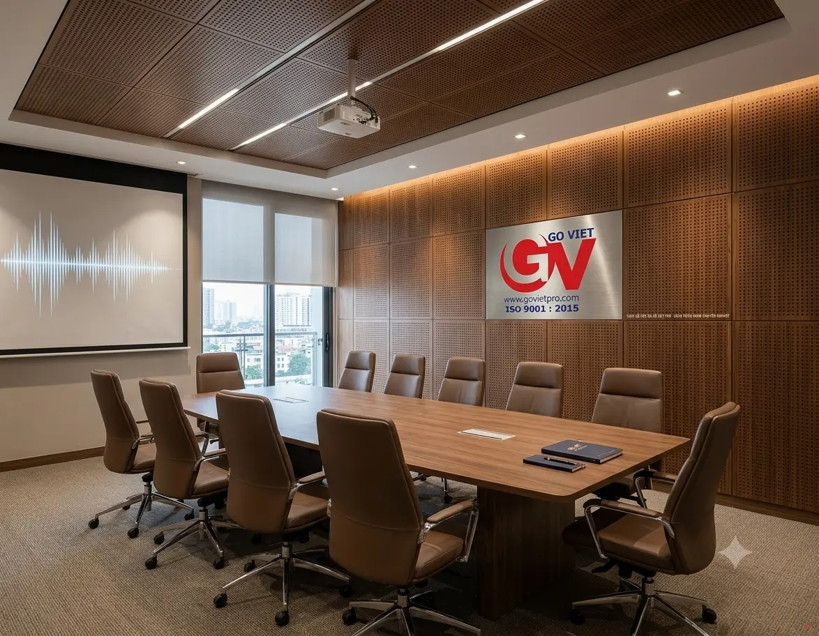 Vách gỗ tiêu âm Gỗ Việt trong phòng họp giúp giảm tiếng vang