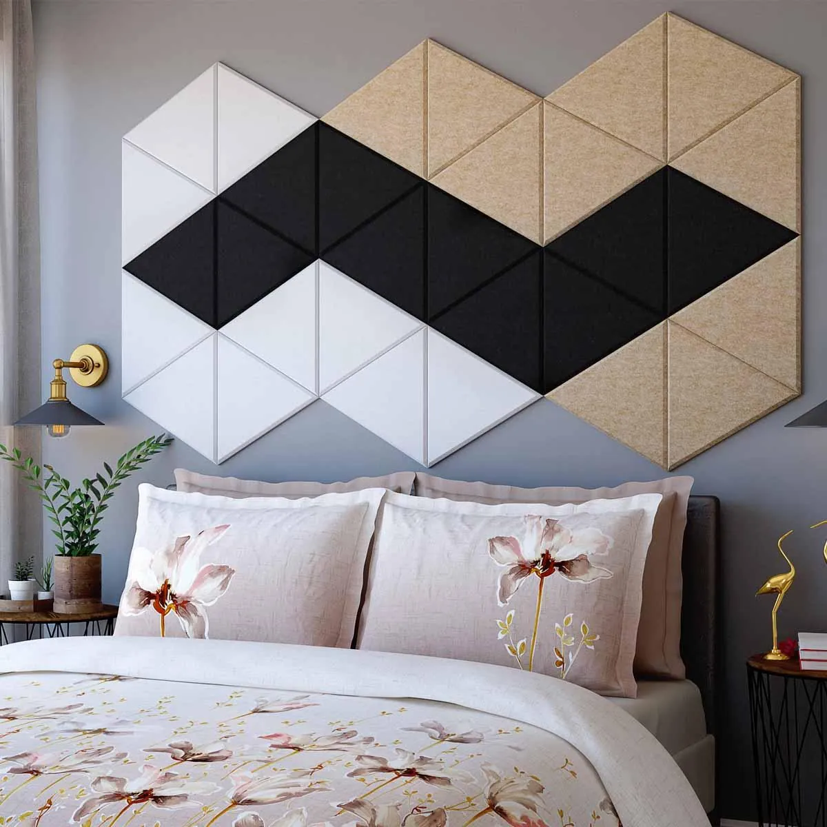 Tấm tiêu âm hình tam giác treo tường đầu giường phòng ngủ