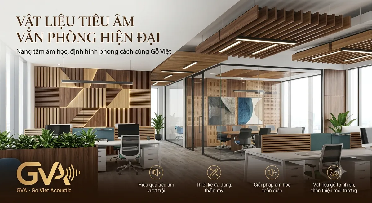 Không gian văn phòng hiện đại sử dụng vật liệu tiêu âm trang trí bằng gỗ tiêu âm tại Gỗ Việt